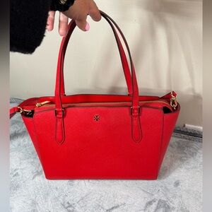 PRISTINE Tory Burch Emerson Small Top Zip Tote - Bright Red